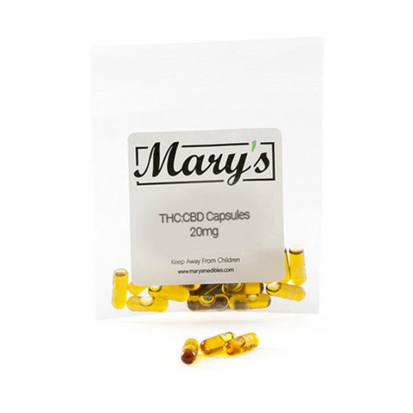 Marys Rx THC CBD Capsules 1 1 20MG