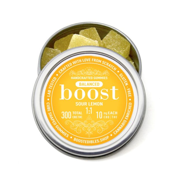 Buy Boost Edibles Balanced 1:1 Sour Lemon Gummies - 300MG at MMJ Express Online Shop