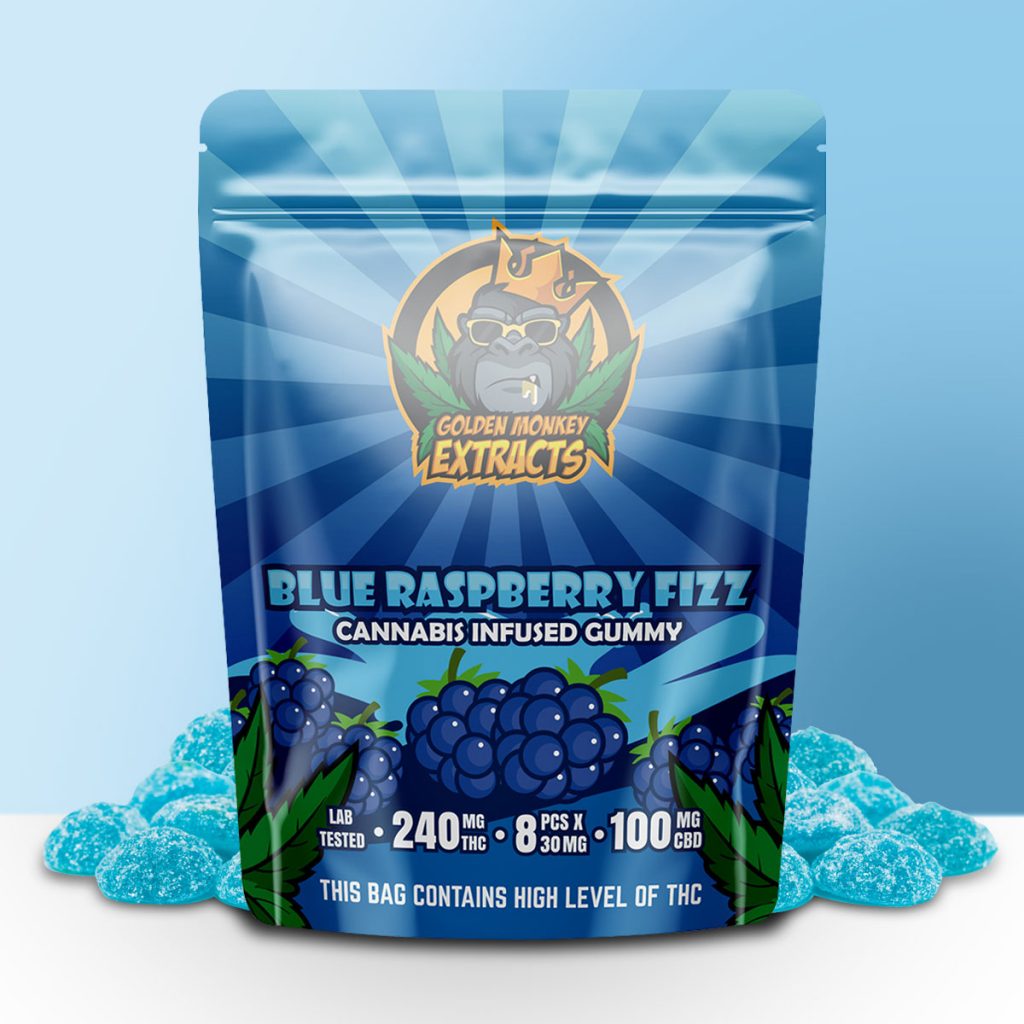 Buy Golden Monkey Extracts - Blue Raspberry Fizz Gummy 240mg THC : 100mg CBD at MMJ Express Online Shop