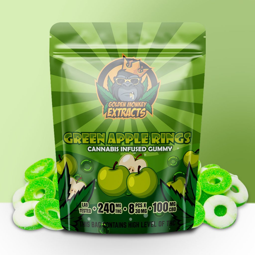 Buy Golden Monkey Extracts - Green Apple Rings Gummy 240mg THC : 100mg CBD at MMJ Express Online Shop