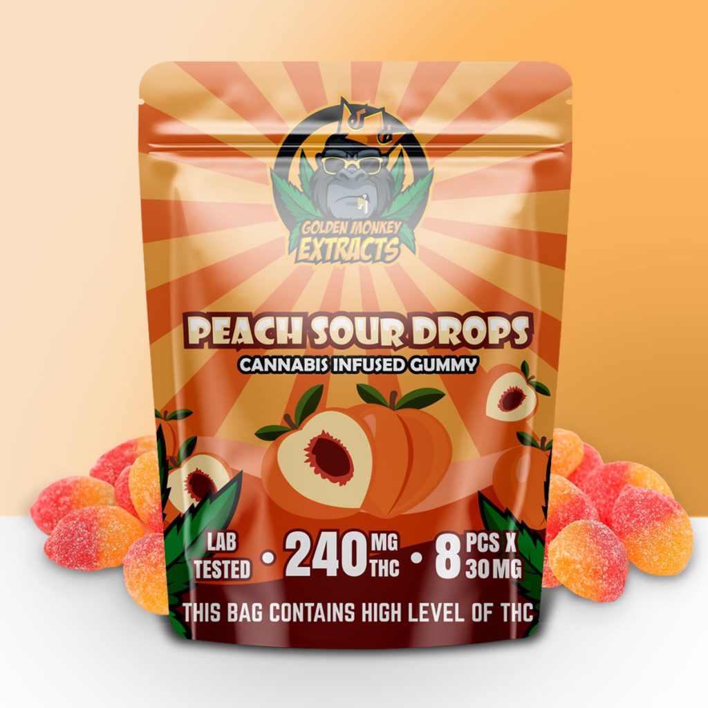 Buy Golden Monkey Extracts - Peach Sour Drop Gummy 240mg THC at MMJ Express Online Shop