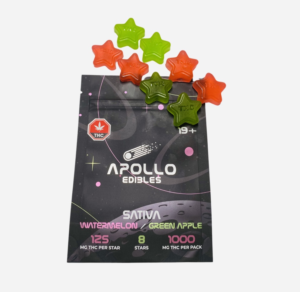 Buy Apollo Edibles - Watermelon/Green Apple Shooting Stars 1000MG THC Sativa at MMJ Express Online Shop