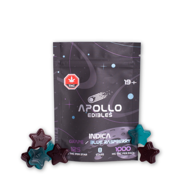 Buy Apollo Grape/ Blue Raspberry Shooting Star Gummies 1000MG THC (INDICA) at MMJ Express Online Shop