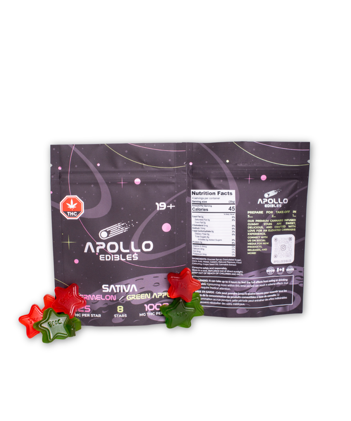 Buy Apollo Watermelon/ Green Apple Star Gummies 1000MG THC (SATIVA) at MMJ Express Online Shop