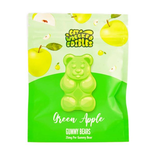 Weed gummies Green Apple gummy bears by Get Wrecked Edibles from online dispensary Canada. edible gummies. weed shop online.