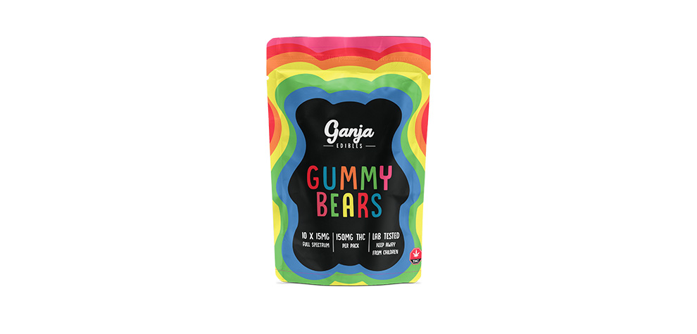 Edible weed gummies by Ganja Edibles. Sour Gummy Bears 150MG THC. Edibles online Canada. weed candy. dispensary.