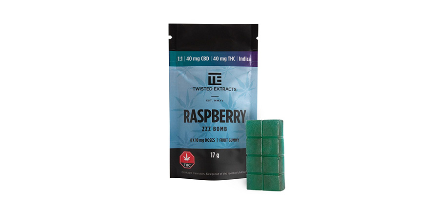 Blue Raspberry Zzz Bomb weed candy THC gummies at MMJ Express online dispensary for edibles online.