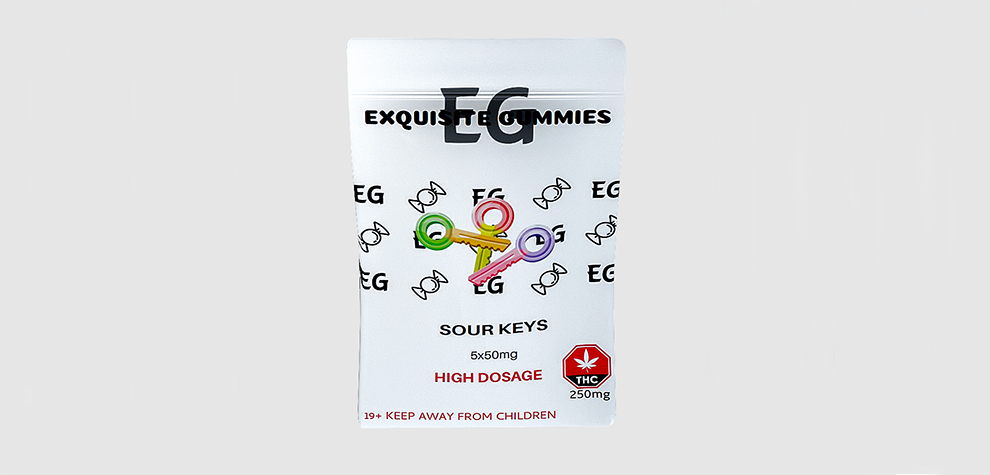 Sour Keys Gummies by Exquisite at MMJExpress.cc. 250MG THC gummies from online dispensary Canada for mail order marijuana, dispensary weed, and gummys.