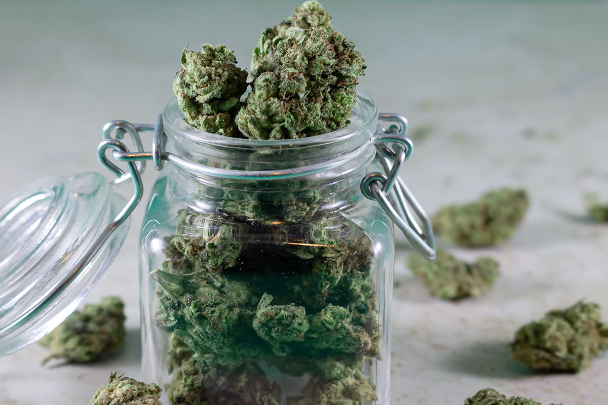 Budget bud in a glass jar from MMJ Express online dispensary. Buy weed online and get weed delivery Canada.