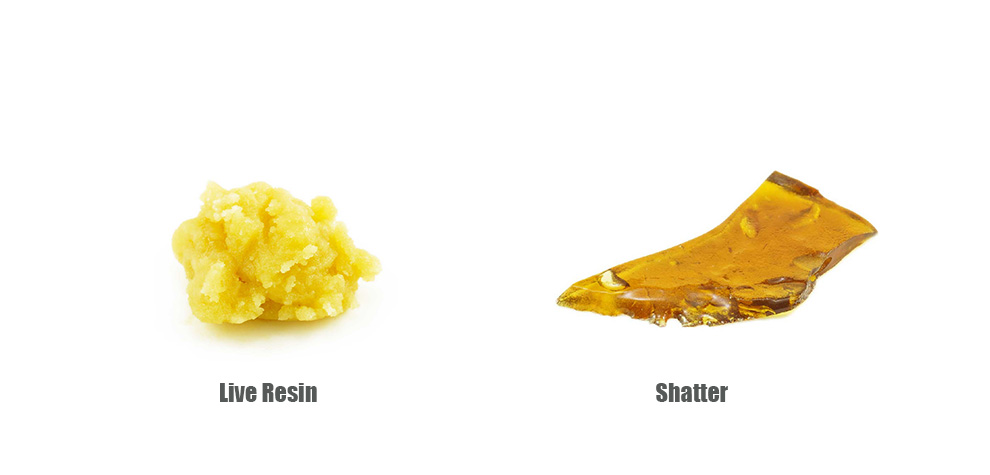 Live Resin vs. Shatter THC concentrate concept. pot store for weed vapes and vape pens. weed pens. Dispensary for cheap weed.