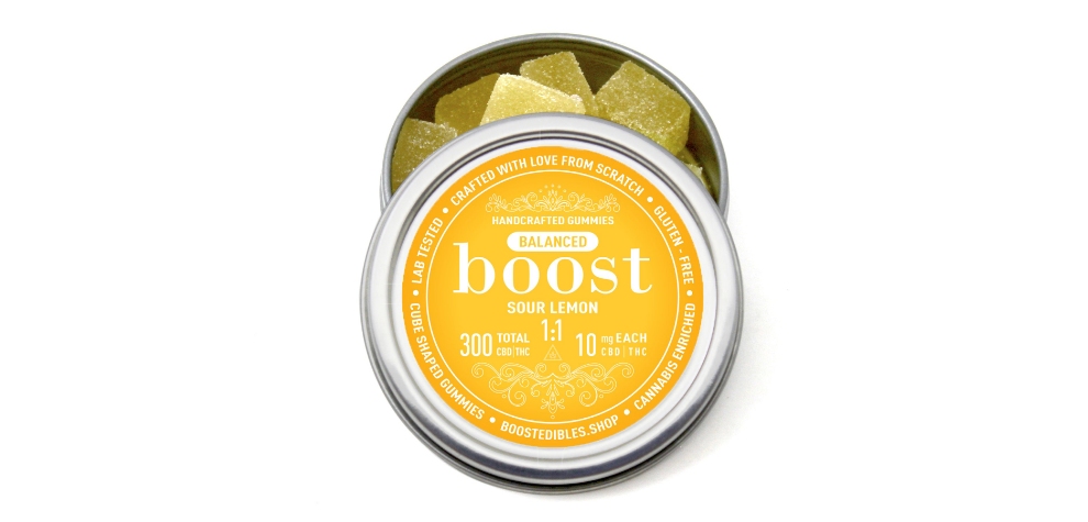 The Boost Edibles Balanced 1:1 Sour Lemon Gummies 300MG are the juiciest and tastiest edibles for stoners seeking pain relief and calmness. 