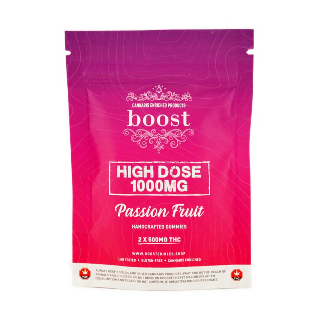 Buy Boost Edibles High Dose – Passion Fruit 1000MG THC Gummies at MMJ Express Online Shop