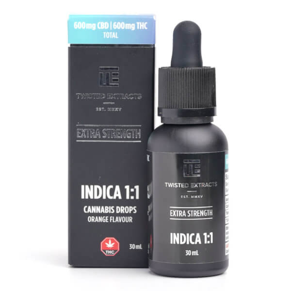 Buy Twisted Extracts 1:1 Orange Flavoured Oil Drops Tincture Extra Strength INDICA (600MG CBD : 600MG THC) at MMJ Express Online Shop