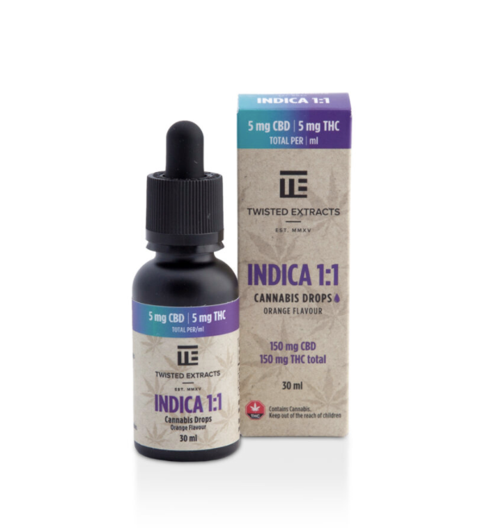 Buy Twisted Extracts 1:1 Orange Flavoured Oil Drops Tincture INDICA 30ML (150MG CBD : 150MG THC) at MMJ Express Online Shop