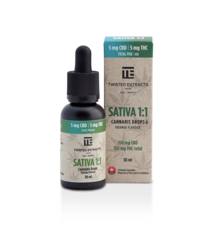 Buy Twisted Extracts 1:1 Orange Flavoured Oil Drops Tincture SATIVA 30ML (150MG CBD : 150MG THC) at MMJ Express Online Shop