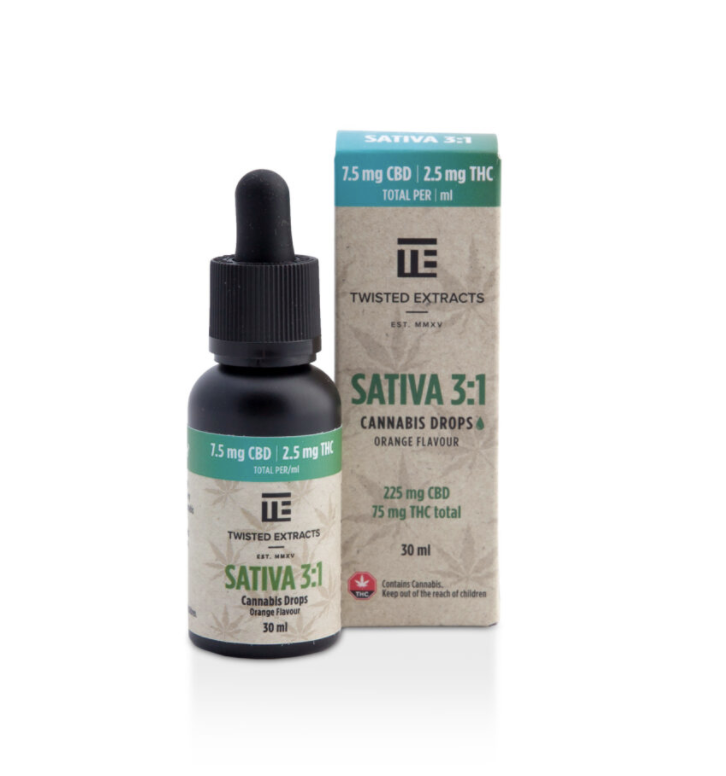 Buy Twisted Extracts 3:1 Orange Flavoured Oil Drops Tincture SATIVA 30ML (225MG CBD : 75MG THC) at MMJ Express Online Shop