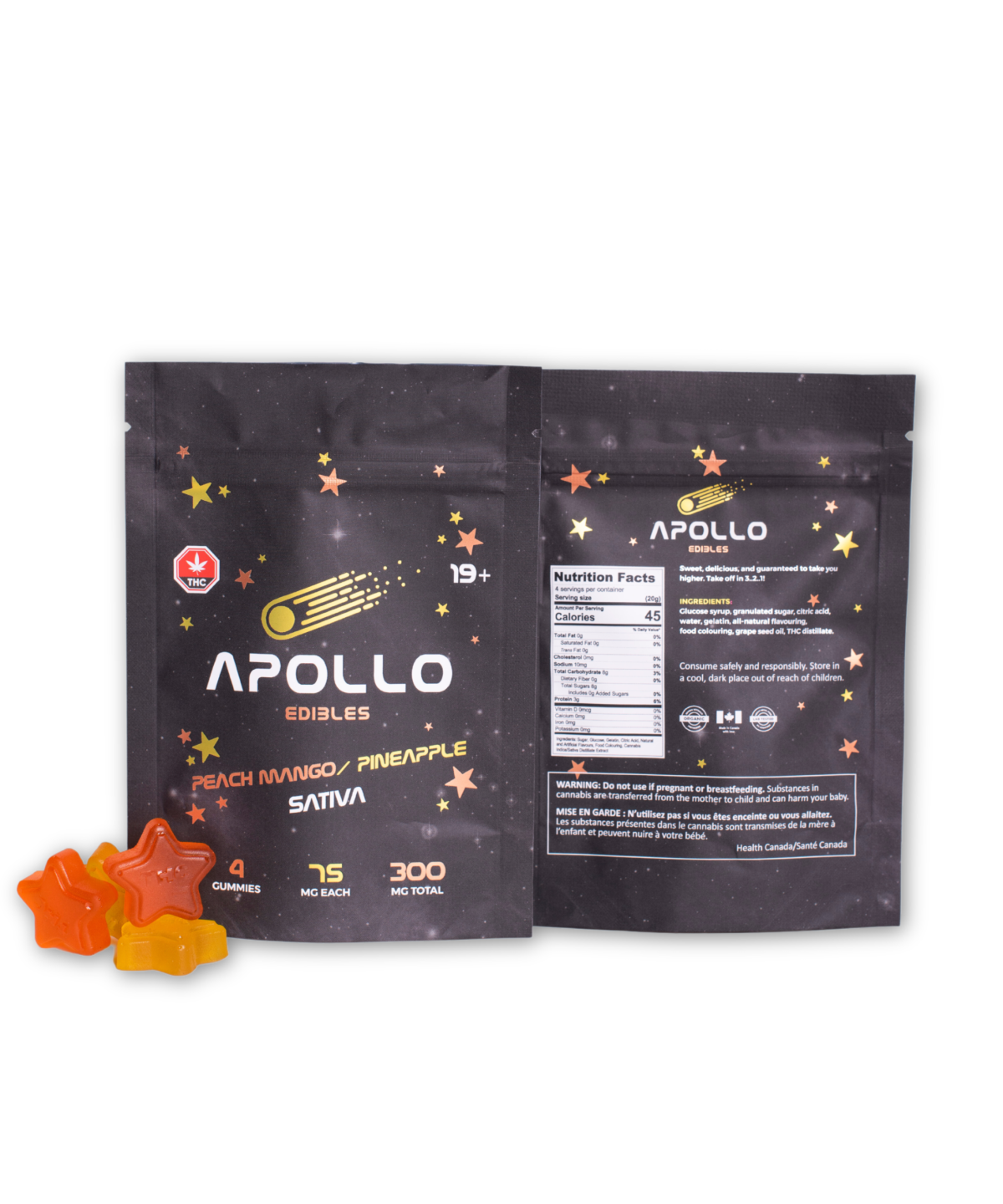 Buy Apollo Edibles - Peach Mango/Pineapple Shooting Stars 300MG THC (SATIVA) at MMJ Express Online Shop
