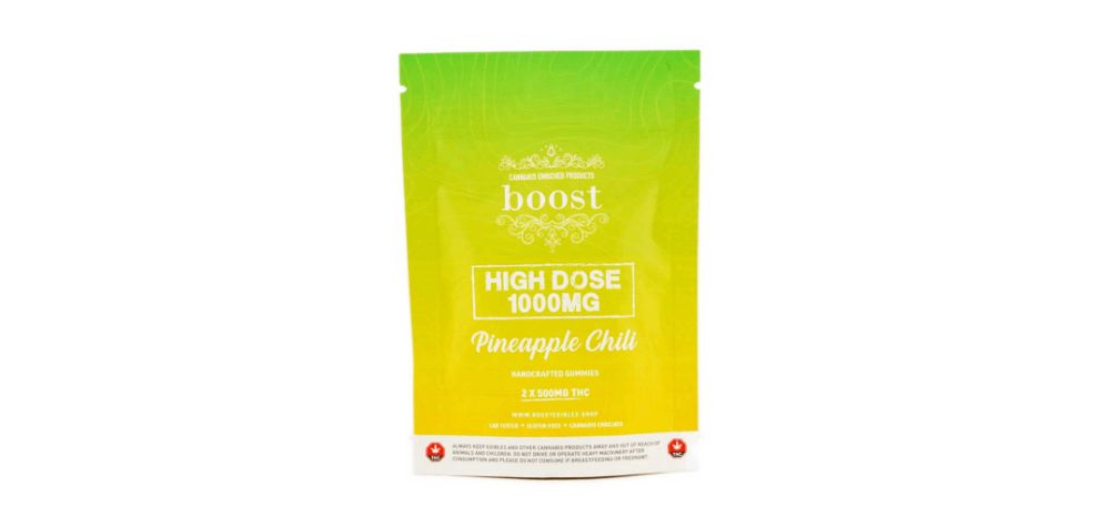 Experience the wonderful THC gummies effects with these adorable, yet potent Boost Edibles High Dose – Pineapple Chili 1000MG THC Gummies. 