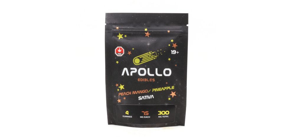 Reach for the heavens, explore the mysteries of the universe, and taste these delectable Apollo Edibles – Peach Mango/Pineapple Shooting Stars 300MG THC Sativa. 