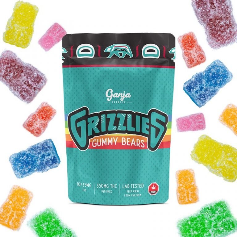 Buy Ganja Edibles – Grizzlies Gummy Bears Sour Black Cherry Flavour 350mg THC at MMJ Express Online Shop