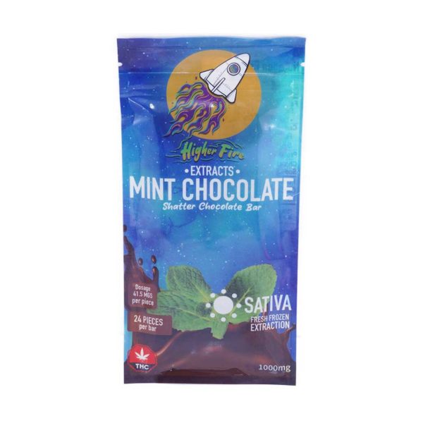 Buy Higher Fire Extracts – Shatter Chocolate Bar – Mint Chocolate 1000MG THC (Sativa) at MMJ Express Online Shop
