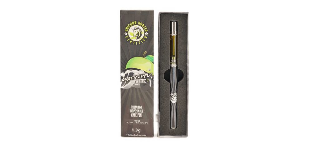 Take a more potent approach from regular BC bud online with our Green Apple - Disposable Vape from Unicorn Hunters.  