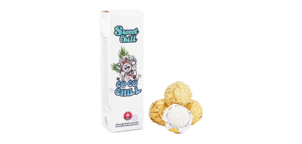The  Sweet Chill – Coco Chill Chocolate Balls 400MG THC is better than sex. Seriously, this cannabis chocolate tastes like hedonism on steroids — it's made with crunchy white almonds, surrounded by a luscious cream within a thin crisp shell, rolled in frosty coconut flakes. 