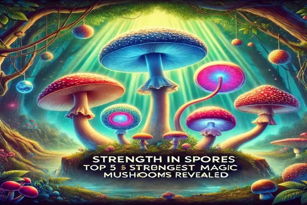 Top 5 Strongest Magic Mushrooms, offers the viewer a mystic view of a forest splendored in unique magic mushrooms that are equally flamboyant.