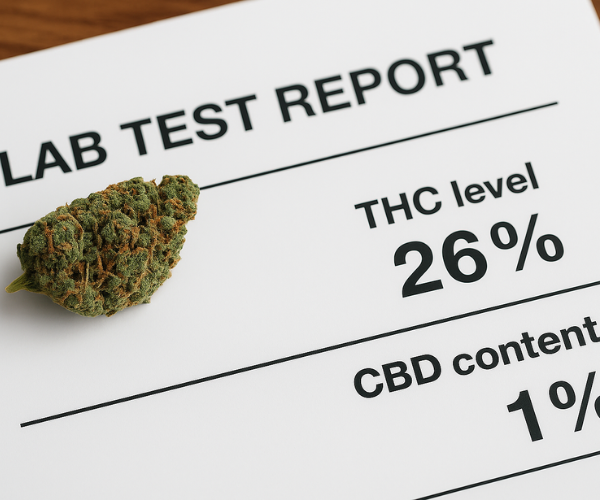 Labeled OG Kush strains with THC and CBD content displayed, showcasing potency and cannabinoid profiles