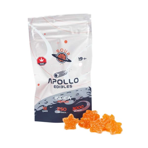 Buy Apollo Edibles - Sour Peach Shooting Stars 3000mg THC Indica at MMJ Express Online Shop