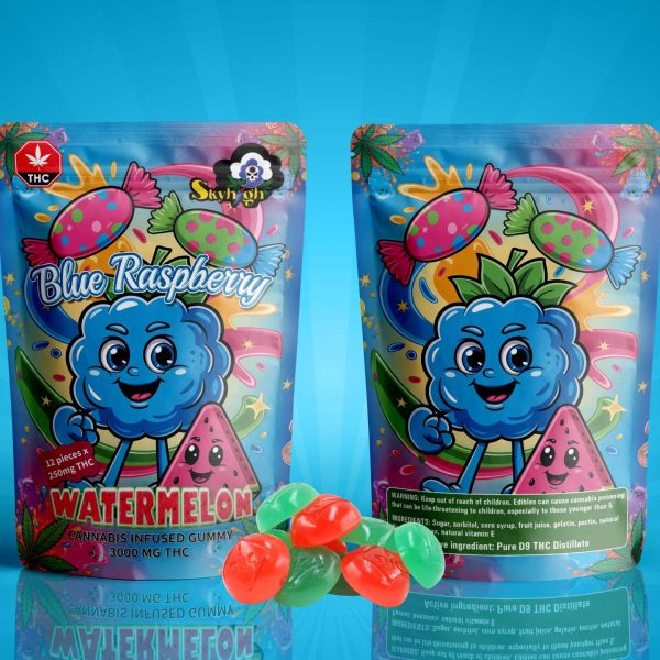 Buy Sky High Edibles - Blue Raspberry + Watermelon Gummy 3000mg THC at MMJ Express Online Shop