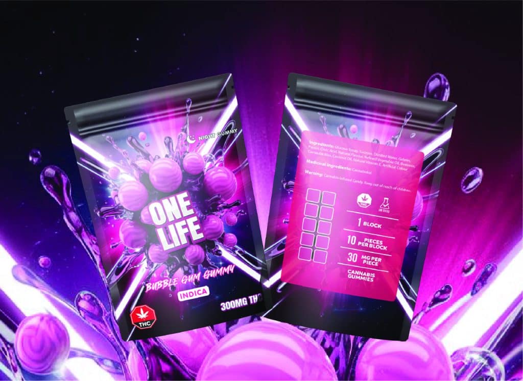 Buy One Life Edibles - Bubble Gum Gummy - 300mg THC (Indica) at MMJ Express Online Shop