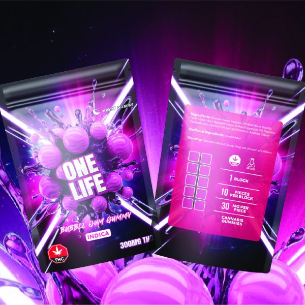 Buy One Life Edibles - Bubble Gum Gummy - 300mg THC (Indica) at MMJ Express Online Shop