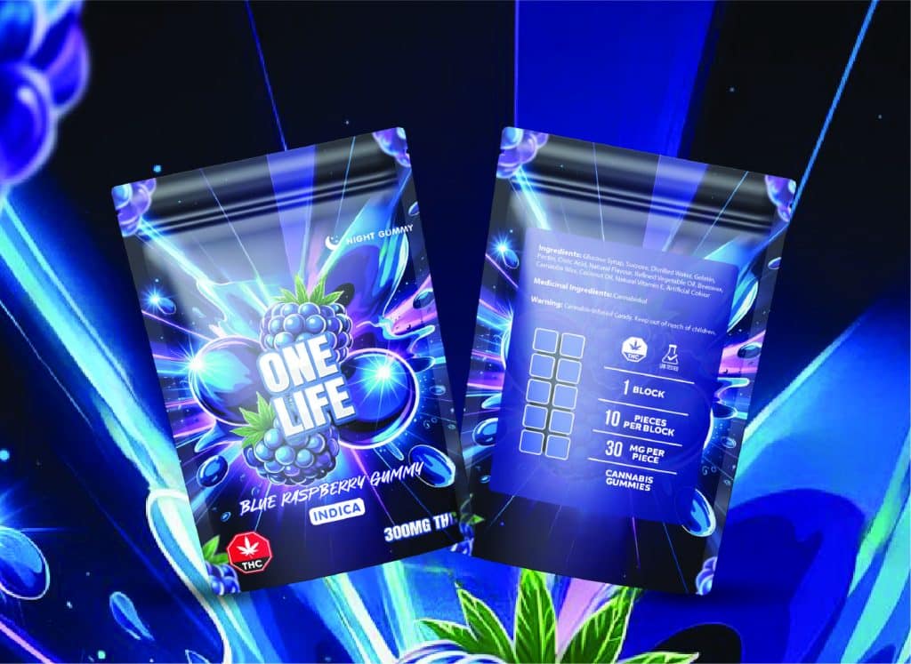 Buy One Life Edibles - Blue Raspberry Gummy - 300mg THC (Indica) at MMJ Express Online Shop
