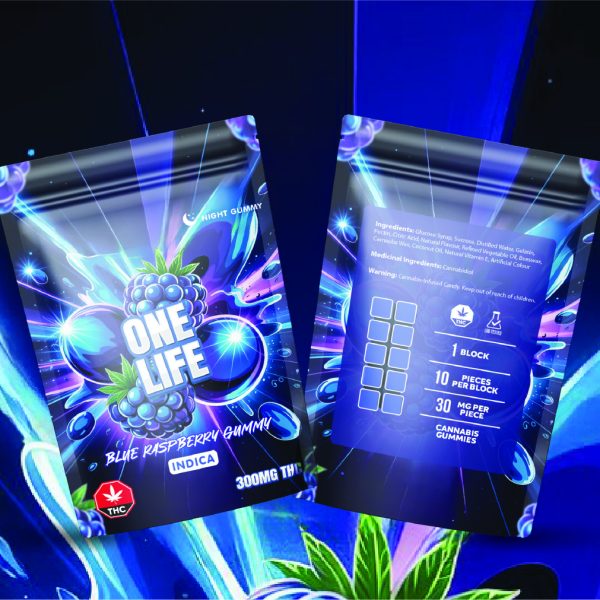 Buy One Life Edibles - Blue Raspberry Gummy - 300mg THC (Indica) at MMJ Express Online Shop