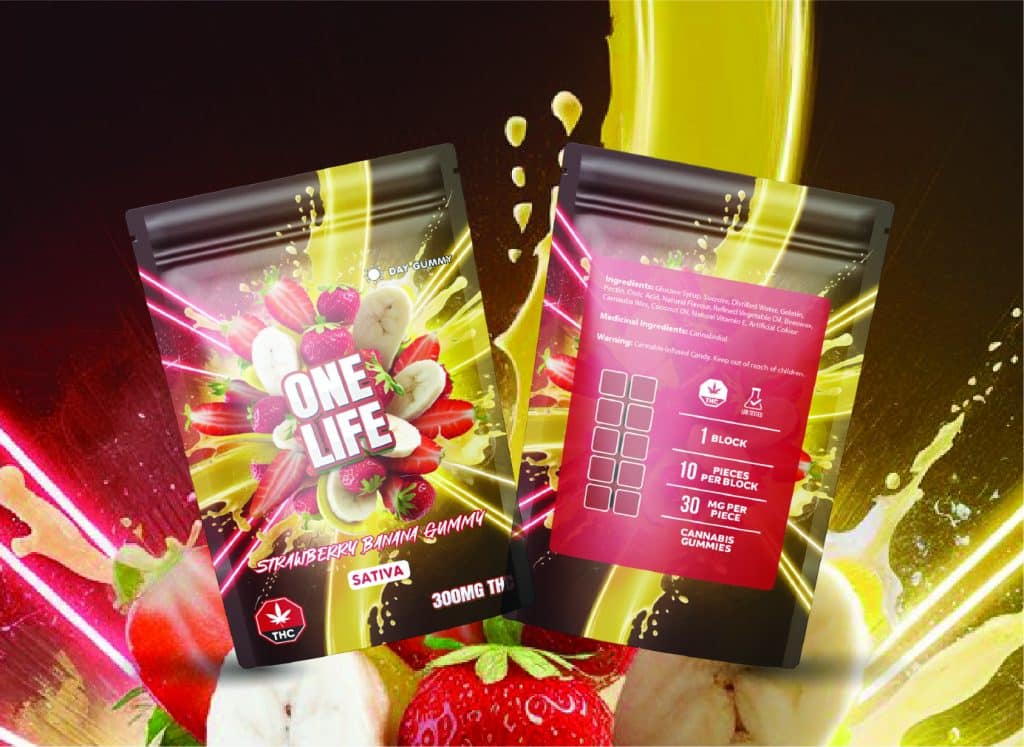 Buy One Life Edibles - Strawberry Banana Gummy - 300mg THC (Sativa) at MMJ Express Online Shop
