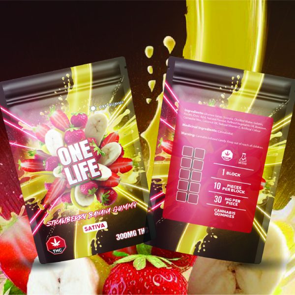 Buy One Life Edibles - Strawberry Banana Gummy - 300mg THC (Sativa) at MMJ Express Online Shop