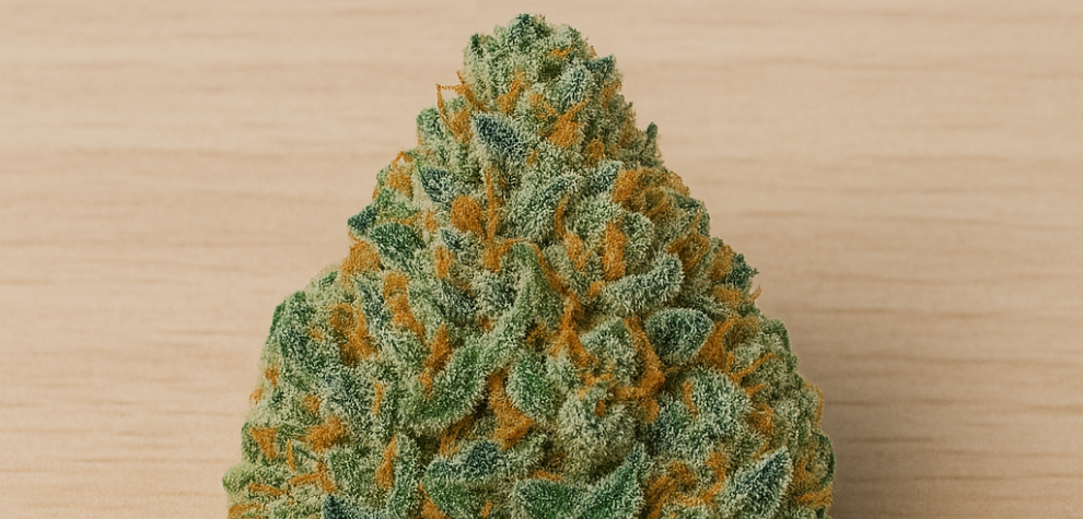 Blue Dream AA cannabis bud on wood background from a cannabis online shop