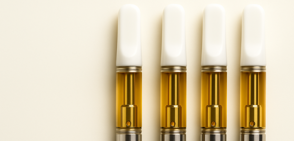 Weed pen cartridge filled with golden distillate oil