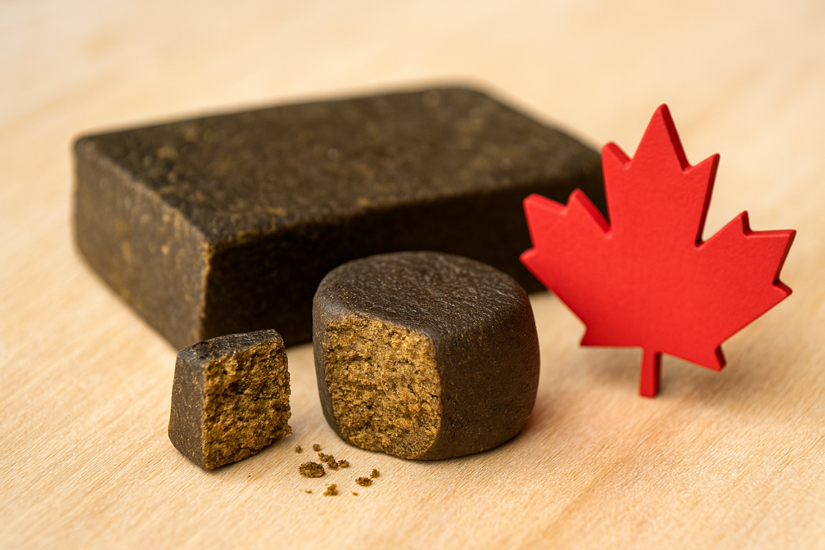 Premium cannabis hash with Canada flag leaf, representing the best hash online in Canada available right now