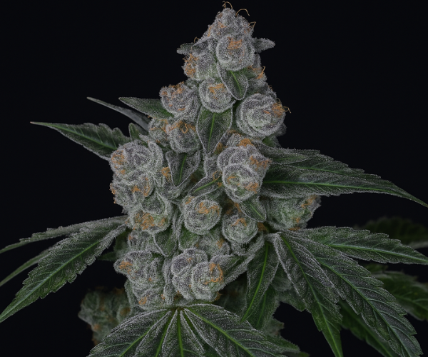Close-up of Gastro Pop strain cannabis bud with dense trichomes and dark green leaves