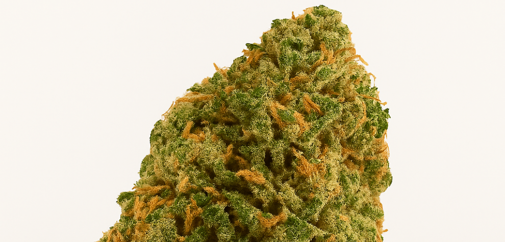 Close-up of a Jack Herer AA cannabis bud with dense trichomes and orange hairs