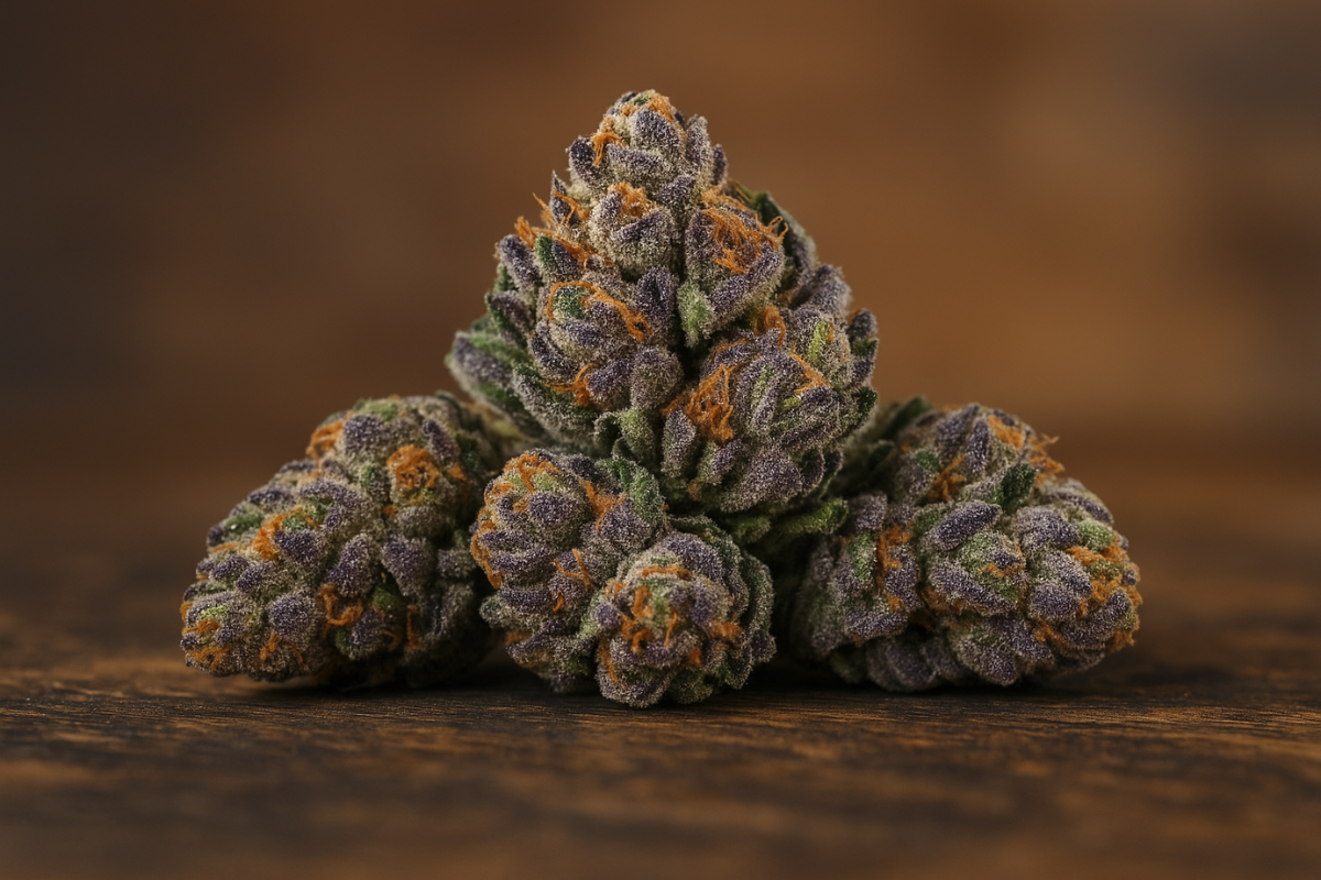 Close-up of Zkittlez strain cannabis bud showing colorful trichomes and dense texture