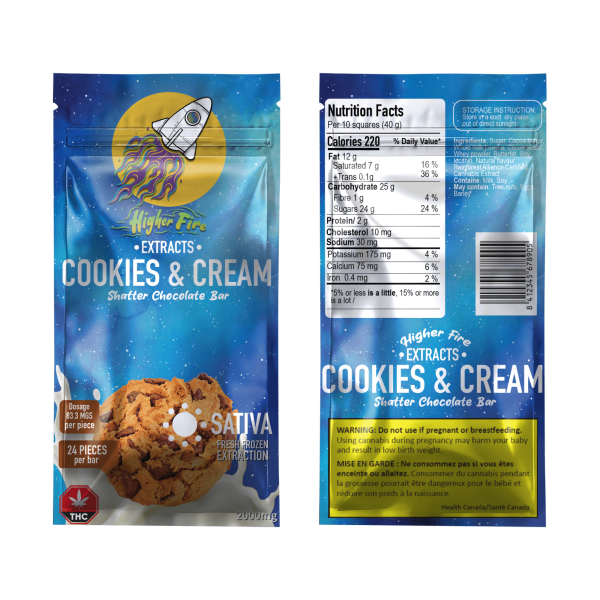 Buy Higher Fire Extracts - Shatter Chocolate Bar - Cookies & Cream 2000mg THC (Sativa) at MMJ Express Online Shop