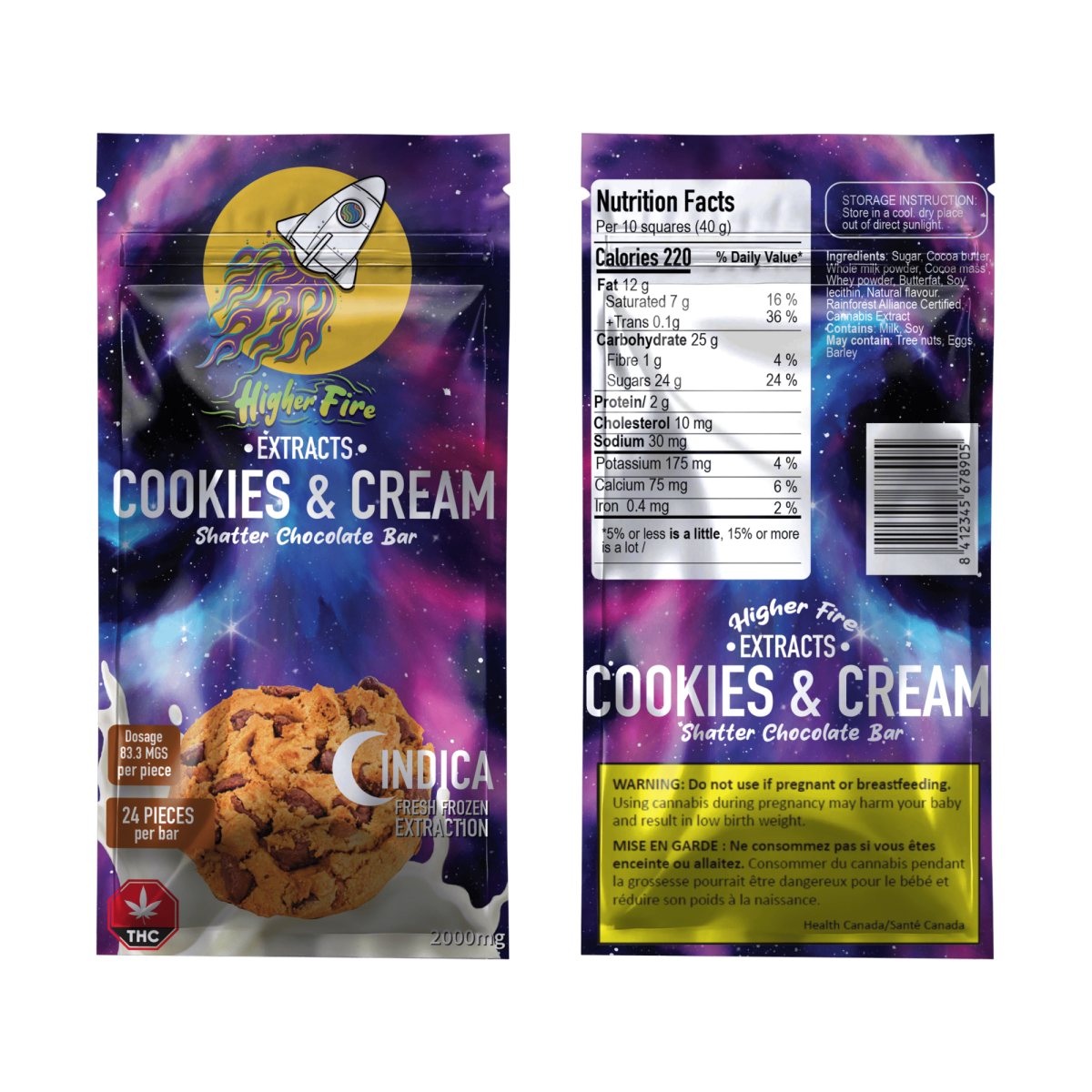Buy Higher Fire Extracts - Shatter Chocolate Bar - Cookies and Cream 1000mg THC (Indica) at MMJ Express Online Shop