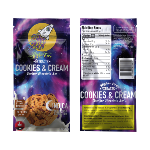 Buy Higher Fire Extracts - Shatter Chocolate Bar - Cookies and Cream 1000mg THC (Indica) at MMJ Express Online Shop