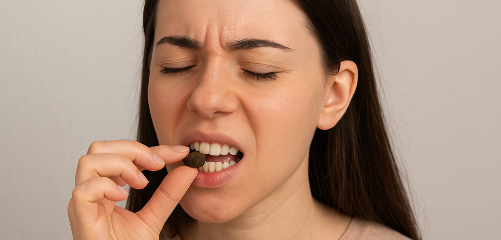 Woman attempting to eat a ball of hash—can you eat hash and what are the effects of doing so?