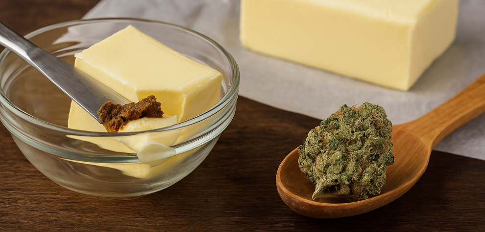 Hash, butter, and cannabis bud prepared for infusion—what is hash and why use it for hash butter?