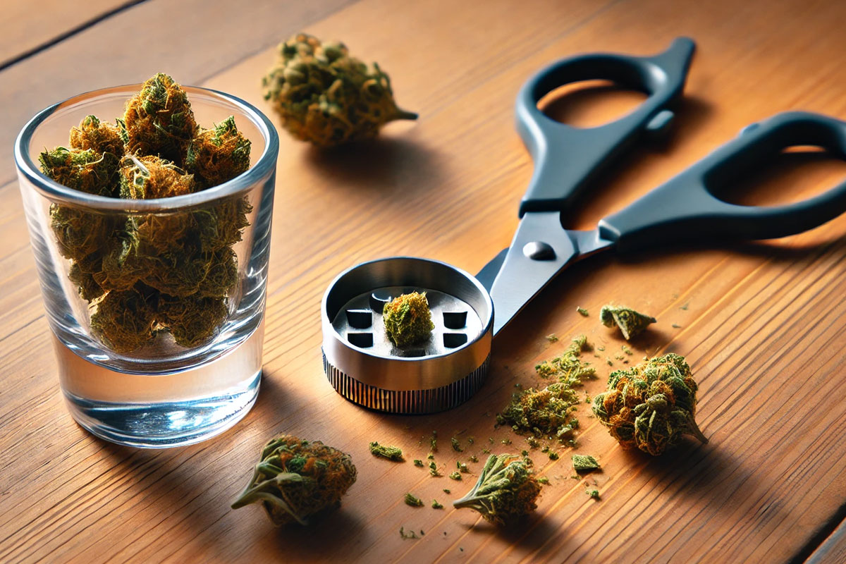 Ways to Grind Weed Without a Grinder - scissors and shot glass