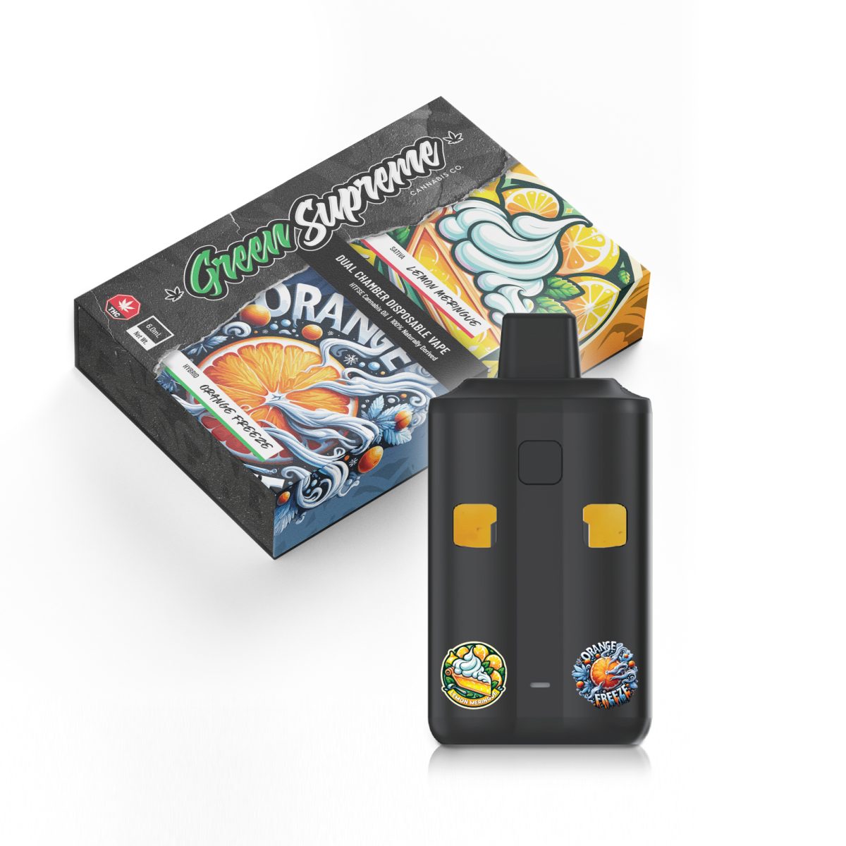 Buy Green Supreme – Dual Chamber Disposable THC Vape Pen - Lemon Meringue + Orange Freeze (3 Grams + 3 Grams) at MMJ Express Online Shop